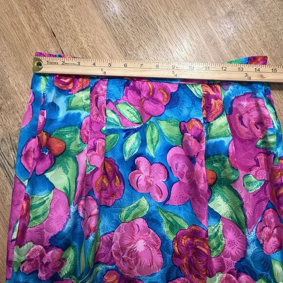 Vtg Adrianna Papell Silk Skirt Top 2 pc Set Sz 8 pink floral Maximalist Wow 90s - Picture 11 of 16